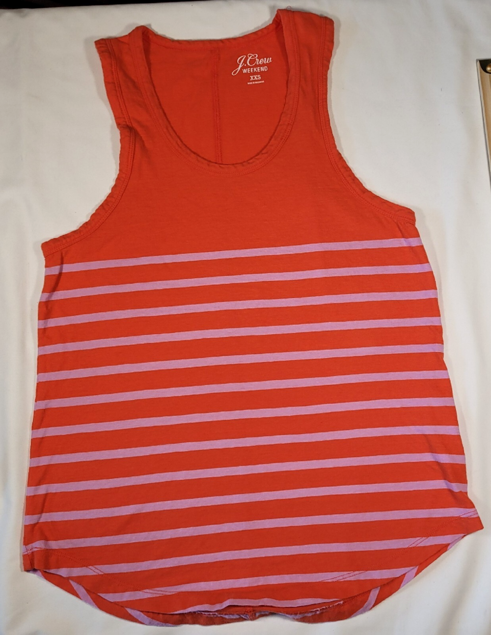 J Crew Tank Top Women's XXS Longline Layering Scoop Neck Sunset Orange Striped
